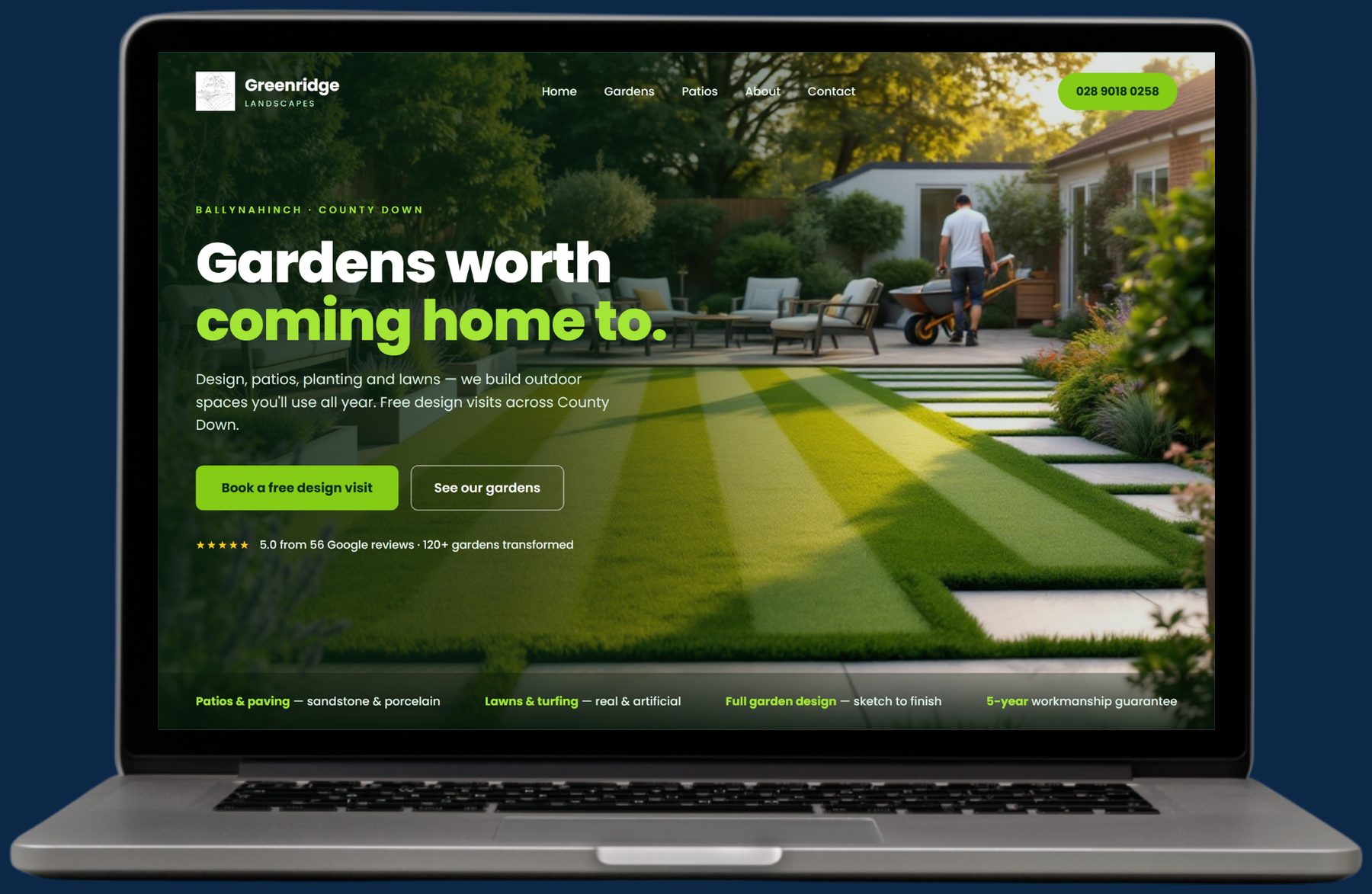 Example landscaping website by The Website Pal — Greenridge Landscapes demo site on a laptop