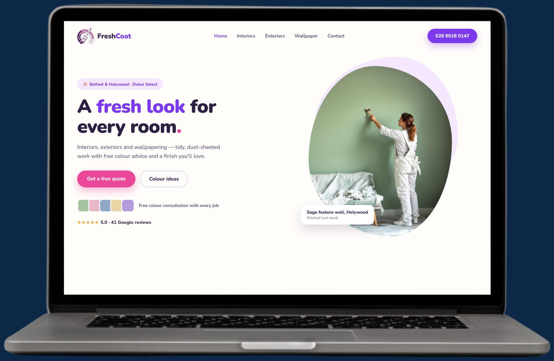Example painting and decorating website by The Website Pal — Fresh Coat Decorators demo site on a laptop